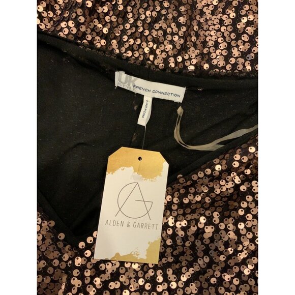 French Connection Metallic Bronze Sequin Mini Dress, Size Small - Picture 7 of 7